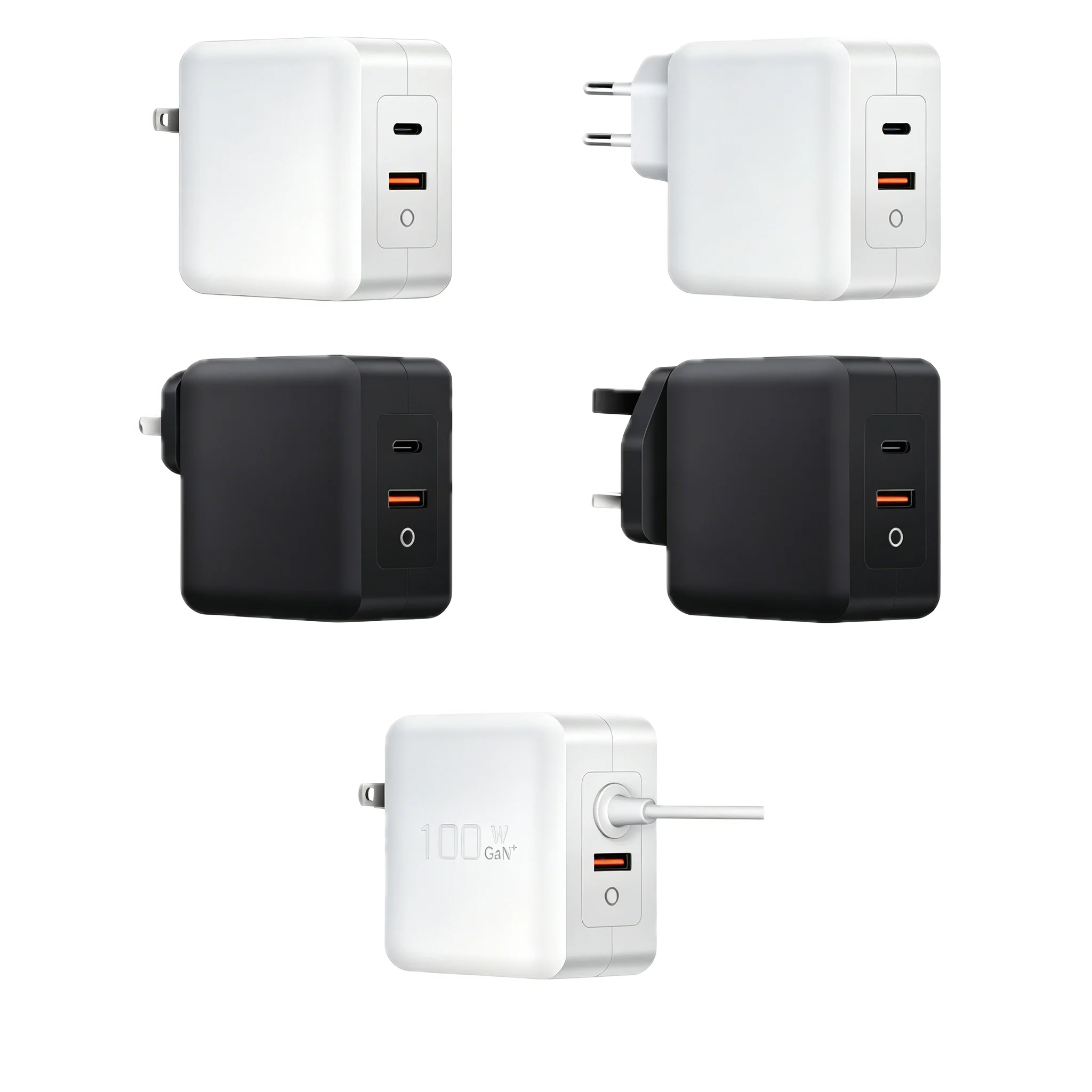 100W Dual Port GaN Charger for laptop smartphone and tablet charging